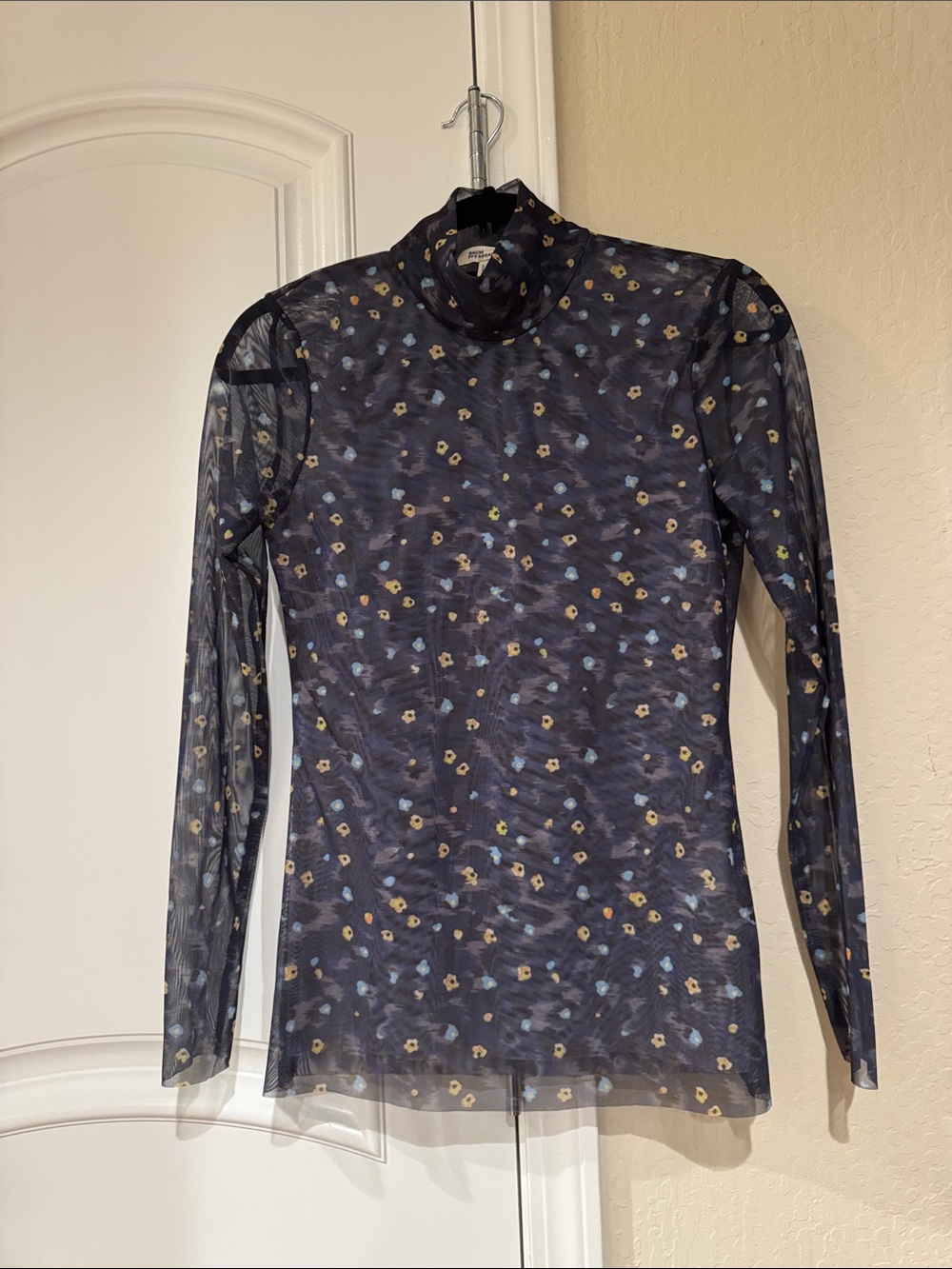 Navy Floral Sheer Long-Sleeve Mock Neck Top
